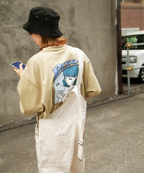 Piko（ピコ）の「【別注】【PIKO】古着風 指ハートガール イージーケア 高密度ビッグシルエットイラストTシャツ（Tシャツ/カットソー・レディース・ホワイト/ブラック/ベージュ/ネイビー/ピンク/ブルー/グリーン・MEDIUM/LARGE）」の12枚目の写真