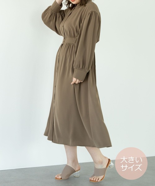 大きいサイズ バンドカラーギャザーシャツワンピース ワンピース Slurr スラ のファッション通販 Zozotown