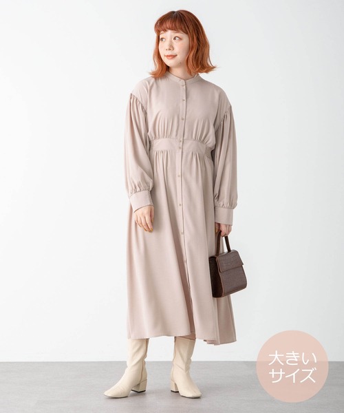 大きいサイズ バンドカラーギャザーシャツワンピース ワンピース Slurr スラ のファッション通販 Zozotown