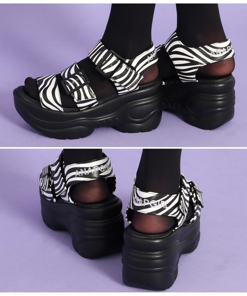 ANAP GiRL(アナップガール)の「ロゴ刺繍厚底ベルトサンダル(サンダル・キッズ・ブラック/ホワイト×ブラック・L/M/S)」の5枚目の写真