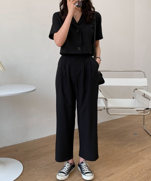 「たまご❣️」   23区   お得‼️ ジャケット➕パンツセット セール】ショート丈ジャケットタックパンツセットアップ（テーラード