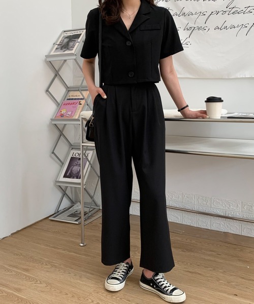 ABITOKYO（アビトーキョー）の「ショート丈ジャケットタックパンツセットアップ（テーラードジャケット・レディース・ブラック/グレー/ベージュ・M/L）」の22枚目の写真