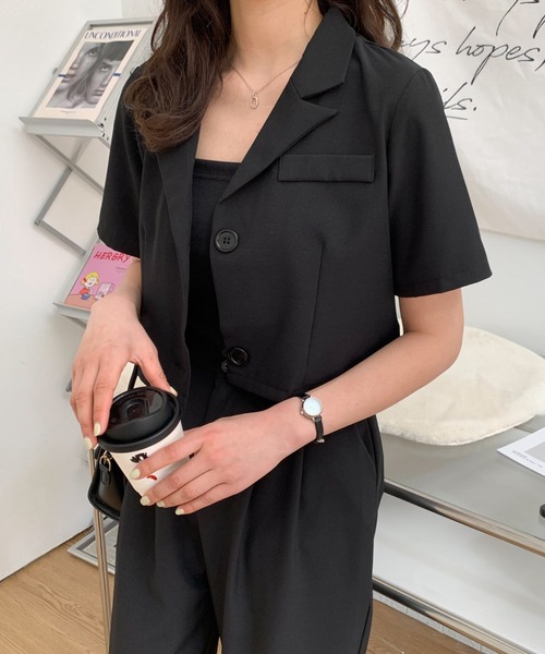 ABITOKYO（アビトーキョー）の「ショート丈ジャケットタックパンツセットアップ（テーラードジャケット・レディース・ブラック/グレー/ベージュ・M/L）」の19枚目の写真