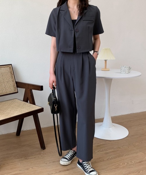 セール】ショート丈ジャケットタックパンツセットアップ（テーラード