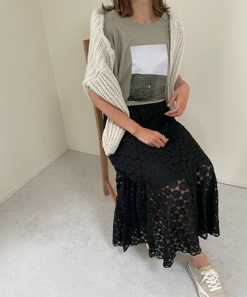 LE MORE（リモア）の「フラワーレースロングスカート（スカート・レディース・アイボリー/ブラック・FREE）」の5枚目の写真