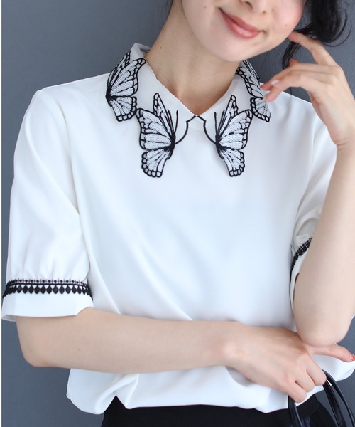 あちゃちゅむ　蝶々ブラウス AHCAHCUM.muchacha - 【限定値下げ】あちゃちゅむ リネン蝶刺繍