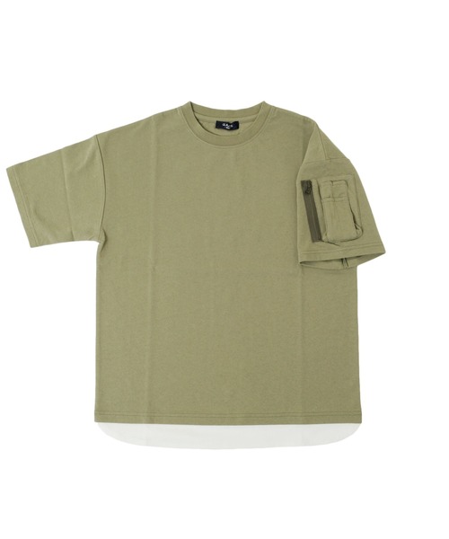 GLAZOS(グラソス)の「OE天竺・接触冷感ドロップショルダー袖ポケットレイヤード半袖Tシャツ(Tシャツ/カットソー・キッズ・チャコールグレー/ベージュ/カーキ・130cm/140cm/150cm/160cm/170cm)」の4枚目の写真