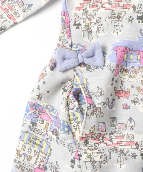 Kp ケーピー 日本製 ワンピース Mimiちゃんオレンジレストランプリントポンチ素材の七分袖ワンピース 140cm ワンピース Kp ケーピー のファッション