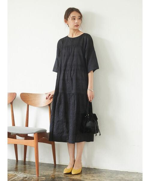 CRAFT STANDARD BOUTIQUE（クラフトスタンダードブティック）の「クルーネックティアードワンピース　＊（ワンピース・レディース・ブラック/パープル/マスタード・FREE）」の6枚目の写真