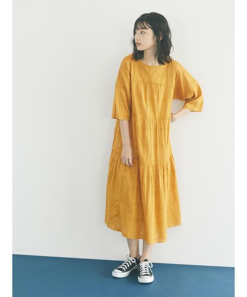 CRAFT STANDARD BOUTIQUE（クラフトスタンダードブティック）の「クルーネックティアードワンピース　＊（ワンピース・レディース・ブラック/パープル/マスタード・FREE）」の7枚目の写真