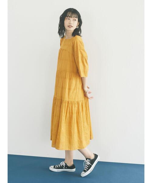 CRAFT STANDARD BOUTIQUE（クラフトスタンダードブティック）の「クルーネックティアードワンピース　＊（ワンピース・レディース・ブラック/パープル/マスタード・FREE）」の14枚目の写真