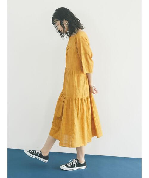 CRAFT STANDARD BOUTIQUE（クラフトスタンダードブティック）の「クルーネックティアードワンピース　＊（ワンピース・レディース・ブラック/パープル/マスタード・FREE）」の15枚目の写真