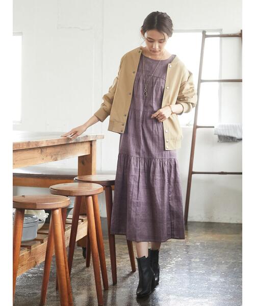 CRAFT STANDARD BOUTIQUE（クラフトスタンダードブティック）の「クルーネックティアードワンピース　＊（ワンピース・レディース・ブラック/パープル/マスタード・FREE）」の22枚目の写真