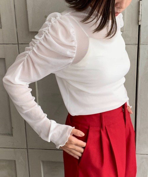 moment+（モーメントプラス）の「シアータートルメローパワーショルダープルオーバー（Tシャツ/カットソー・レディース・ブラック/オフホワイト/グレイッシュベージュ/カーキ/ライトグリーン/ブラウン・M/L）」の18枚目の写真