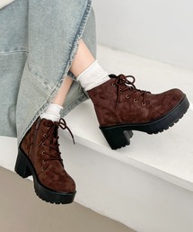 【再入荷】《#極軽》超軽量 厚底 レースアップ ヒール ショートブーツ 2805