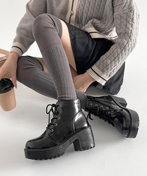 【再入荷】《#極軽》超軽量 厚底 レースアップ ヒール ショートブーツ 2805