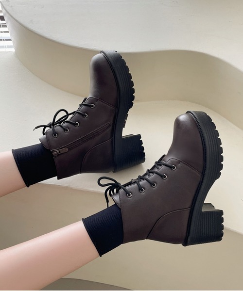 Shoes in Closet（シューズインクローゼット）の「《#極軽》超軽量厚底 レースアップ ヒール ショートブーツ 2805（ブーツ・レディース・ブラック/ダークブラウン/アイボリー/ブラック系その他/ワイン/ブラック系8/ダークブラウン系8/キャメル・LL/S/M/L/XS/3L）」の11枚目の写真