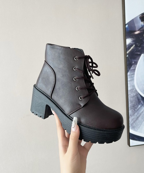 Shoes in Closet（シューズインクローゼット）の「《#極軽》超軽量厚底 レースアップ ヒール ショートブーツ 2805（ブーツ・レディース・ブラック/ダークブラウン/アイボリー/ブラック系その他/ワイン/ブラック系8/ダークブラウン系8/キャメル・LL/S/M/L/XS/3L）」の12枚目の写真