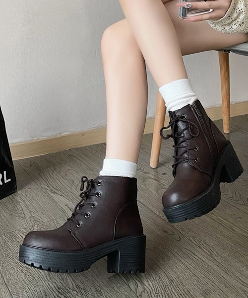 Shoes in Closet（シューズインクローゼット）の「《#極軽》超軽量厚底 レースアップ ヒール ショートブーツ 2805（ブーツ・レディース・ブラック/ダークブラウン/アイボリー/ブラック系その他/ワイン/ブラック系8/ダークブラウン系8/キャメル・LL/S/M/L/XS/3L）」の13枚目の写真