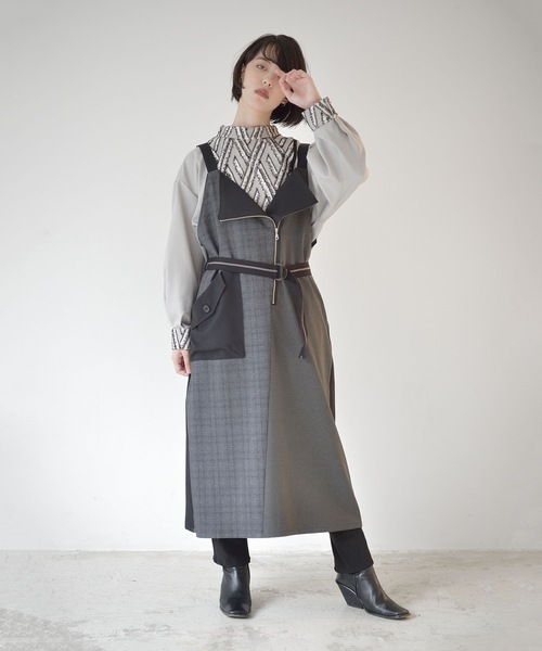 La SRIC（ラスリック）の「La SRIC / チェックアシメZIP-JSK（ジャンパースカート・レディース・ブラウン/グレー・MEDIUM）」の14枚目の写真