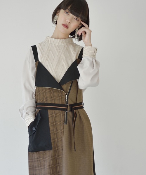 La SRIC（ラスリック）の「La SRIC / チェックアシメZIP-JSK（ジャンパースカート・レディース・ブラウン/グレー・MEDIUM）」の22枚目の写真