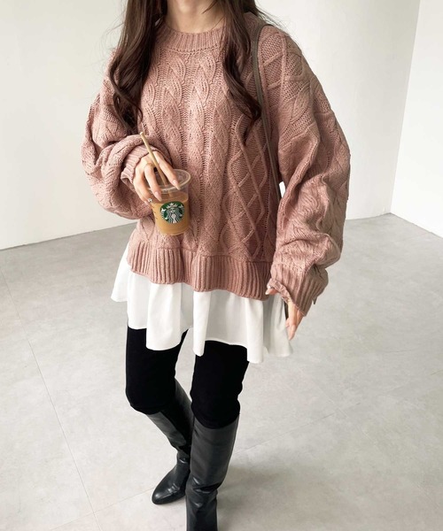 GeeRA(ジーラ)の「レイヤード風ケーブルニットトップス(ニット/セーター・レディース・モカ/ライトグレー・MEDIUM/LARGE/X-LARGE)」の17枚目の写真