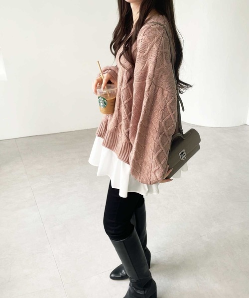 GeeRA(ジーラ)の「レイヤード風ケーブルニットトップス(ニット/セーター・レディース・モカ/ライトグレー・MEDIUM/LARGE/X-LARGE)」の18枚目の写真