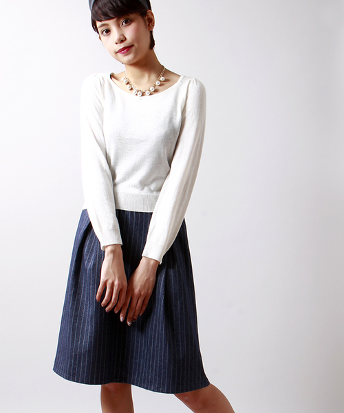 WEGO（ウィゴー）の「WEGO/ストライプミモレスカート（スカート・レディース・グレー系その他/ブルー系その他・FREE）」の2枚目の写真