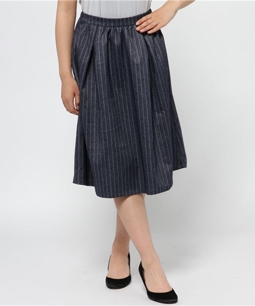 WEGO（ウィゴー）の「WEGO/ストライプミモレスカート（スカート・レディース・グレー系その他/ブルー系その他・FREE）」の4枚目の写真