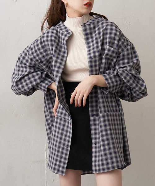 Chico（チコ）の「チェックブロッキングシャツ（シャツ/ブラウス・レディース・ブラック/ベージュ/ネイビー/ブラウン・FREE）」の4枚目の写真