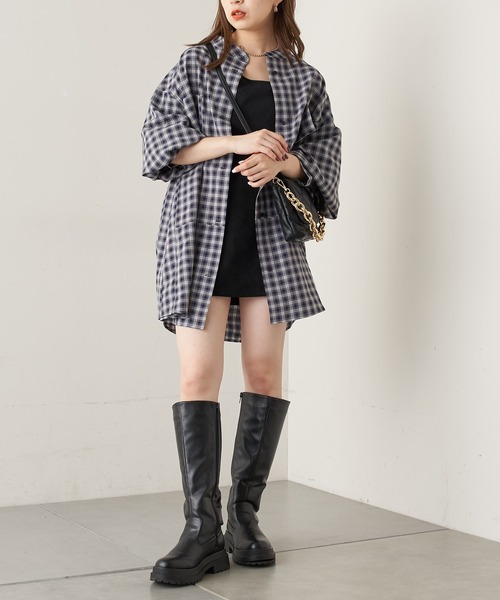 Chico（チコ）の「チェックブロッキングシャツ（シャツ/ブラウス・レディース・ブラック/ベージュ/ネイビー/ブラウン・FREE）」の7枚目の写真