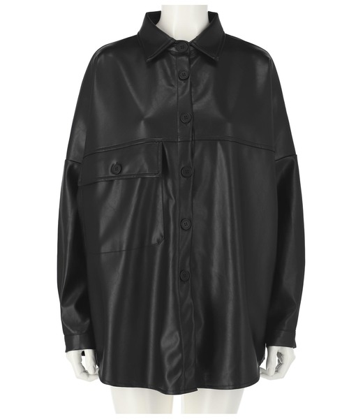ANAP（アナップ）の「フェイクレザーオーバーシャツ（カバーオール・レディース・アイボリー/ブラック・FREE）」の5枚目の写真