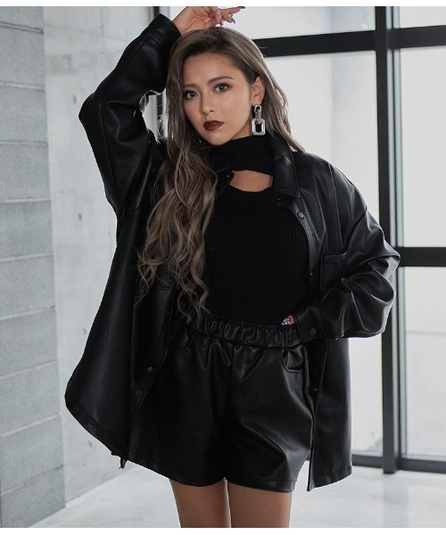 ANAP（アナップ）の「フェイクレザーオーバーシャツ（カバーオール・レディース・アイボリー/ブラック・FREE）」の18枚目の写真