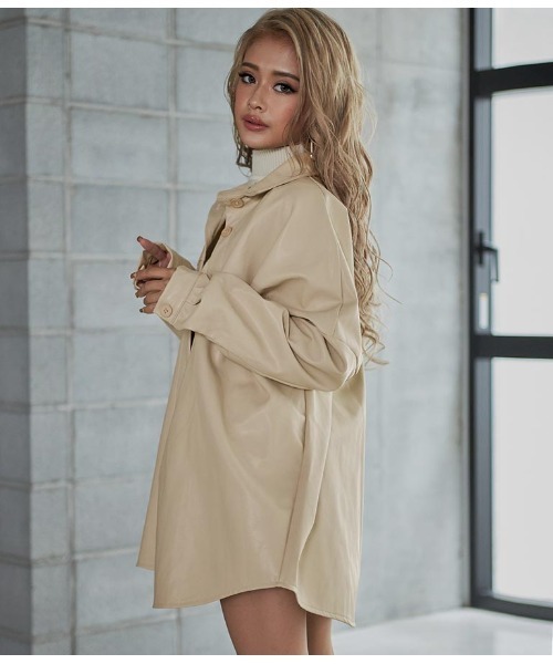 ANAP（アナップ）の「フェイクレザーオーバーシャツ（カバーオール・レディース・アイボリー/ブラック・FREE）」の16枚目の写真