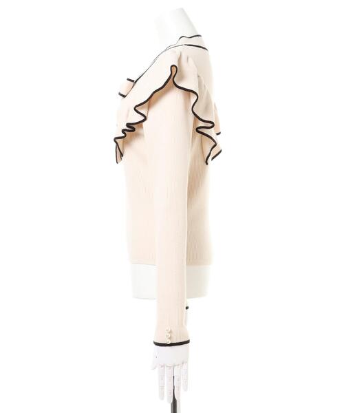 Allamanda(アラマンダ)の「フリルボウタイ長袖ニット(ニット/セーター・レディース・ホワイト×ブラック/ブラック×ホワイト/ベージュ系1/パープル系2・M)」の6枚目の写真