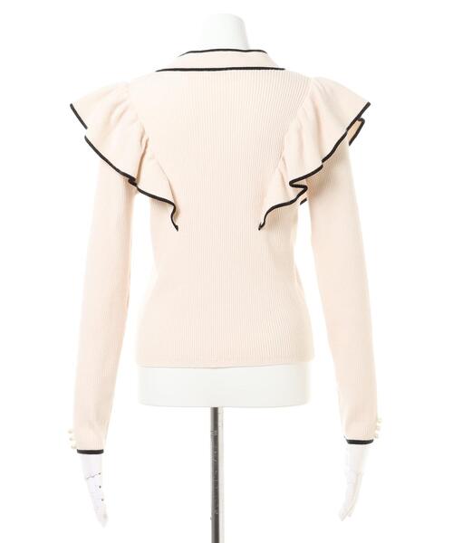 Allamanda(アラマンダ)の「フリルボウタイ長袖ニット(ニット/セーター・レディース・ホワイト×ブラック/ブラック×ホワイト/ベージュ系1/パープル系2・M)」の7枚目の写真