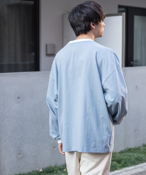 WEGO（ウィゴー）の「WEGO/ヘビーウエイト リンガーBIGロンT（Tシャツ/カットソー・メンズ・ホワイト/サックスブルー/ブラック/ダークグリーン・MEDIUM/LARGE）」の18枚目の写真