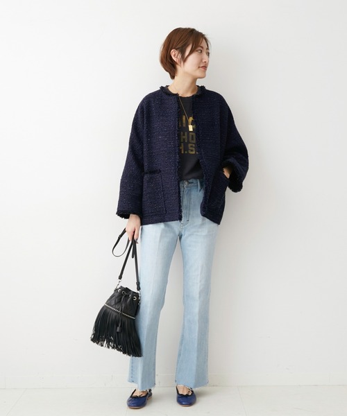 IENA（イエナ）の「＆NAVY ツィードジャケット◇（ノーカラー