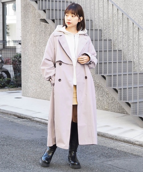 ベージュ ロングコート 袖口ベルト付き tiptop（ティップトップ） トレンチコート コート ボリューム袖ベルト