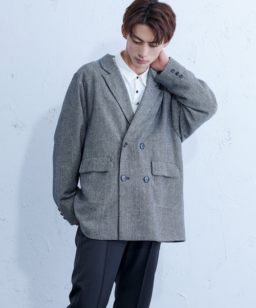 Ellno Loset（エルノロゼット）の「へリンボーンダブルテーラードジャケット（テーラードジャケット・メンズ・ブラック・MEDIUM/LARGE）」の2枚目の写真