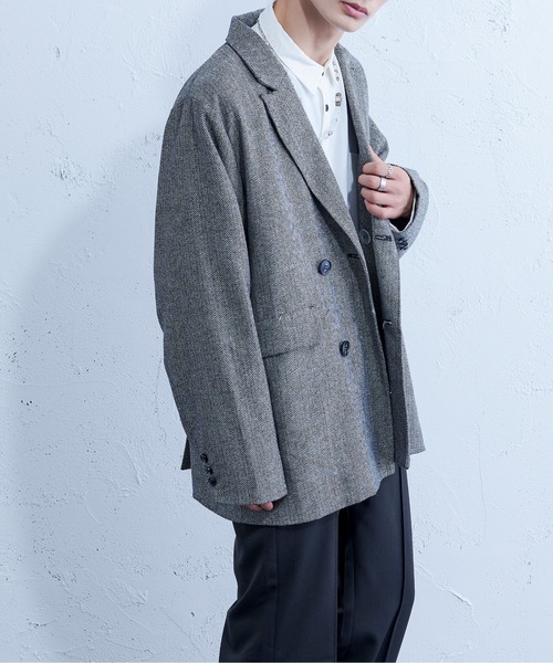 Ellno Loset（エルノロゼット）の「へリンボーンダブルテーラードジャケット（テーラードジャケット・メンズ・ブラック・MEDIUM/LARGE）」の3枚目の写真