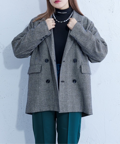 Ellno Loset（エルノロゼット）の「へリンボーンダブルテーラードジャケット（テーラードジャケット・メンズ・ブラック・MEDIUM/LARGE）」の6枚目の写真