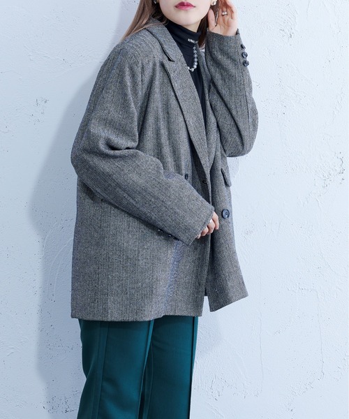 Ellno Loset（エルノロゼット）の「へリンボーンダブルテーラードジャケット（テーラードジャケット・メンズ・ブラック・MEDIUM/LARGE）」の7枚目の写真