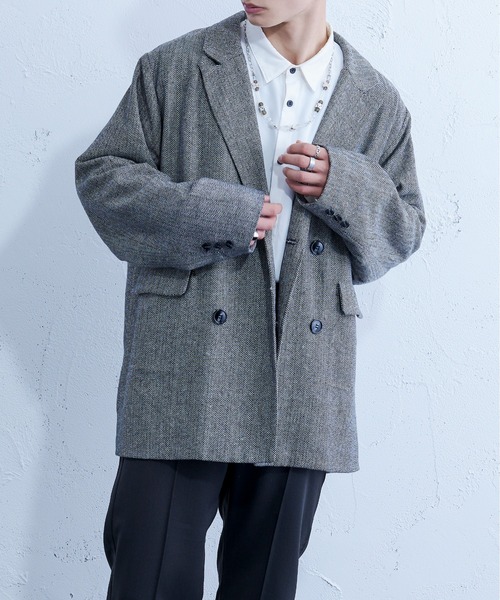 Ellno Loset（エルノロゼット）の「へリンボーンダブルテーラードジャケット（テーラードジャケット・メンズ・ブラック・MEDIUM/LARGE）」の13枚目の写真