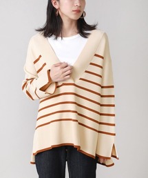 Vネックボーダーニット