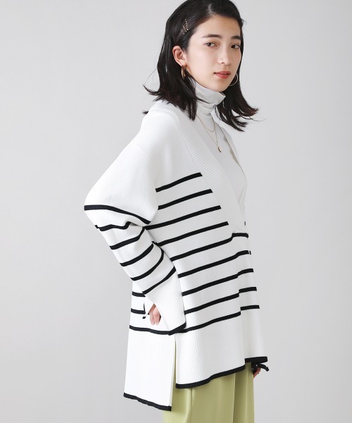 Bou Jeloud（ブージュルード）の「Vネックボーダーニット（ニット/セーター・レディース・ブラック/ブラウン/ブルー・FREE）」の3枚目の写真