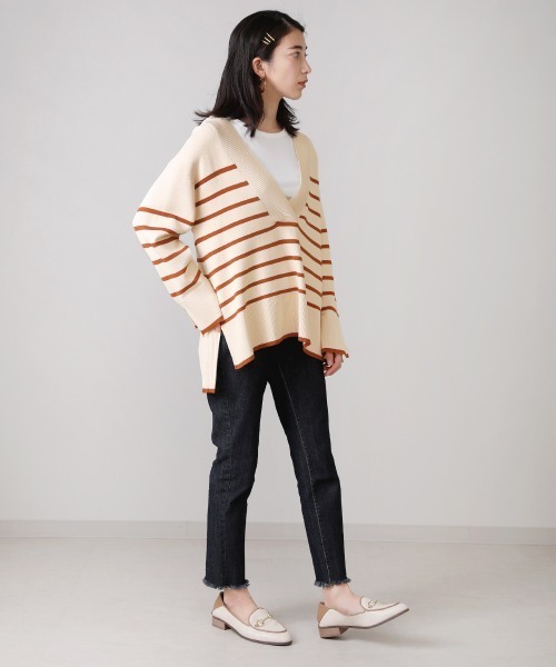 Bou Jeloud（ブージュルード）の「Vネックボーダーニット（ニット/セーター・レディース・ブラック/ブラウン/ブルー・FREE）」の10枚目の写真