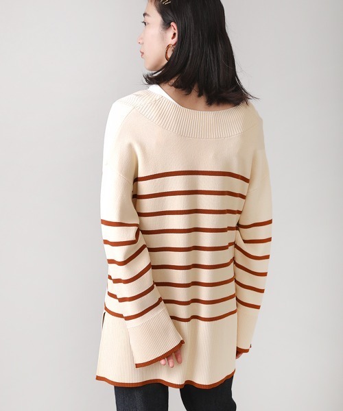 Bou Jeloud（ブージュルード）の「Vネックボーダーニット（ニット/セーター・レディース・ブラック/ブラウン/ブルー・FREE）」の12枚目の写真