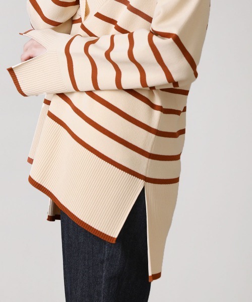 Bou Jeloud（ブージュルード）の「Vネックボーダーニット（ニット/セーター・レディース・ブラック/ブラウン/ブルー・FREE）」の6枚目の写真