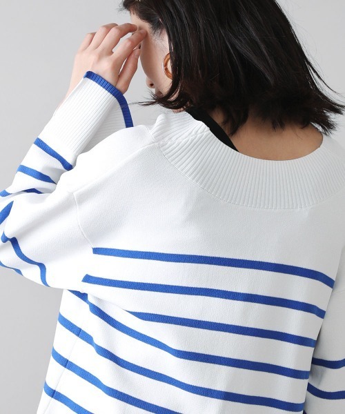 Bou Jeloud（ブージュルード）の「Vネックボーダーニット（ニット/セーター・レディース・ブラック/ブラウン/ブルー・FREE）」の11枚目の写真